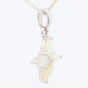 White Gold Blue Green Yellow Orange Pink Solid Australian Crystal Opal and Diamond Pendant