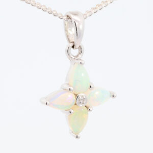 White Gold Blue Green Yellow Orange Pink Solid Australian Crystal Opal and Diamond Pendant