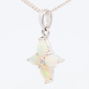 White Gold Blue Green Yellow Orange Pink Solid Australian Crystal Opal and Diamond Pendant