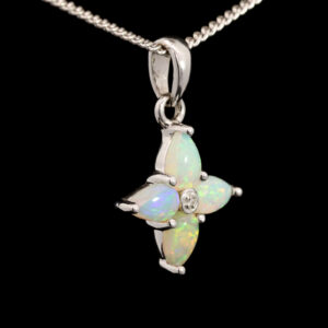 White Gold Blue Green Yellow Orange Pink Solid Australian Crystal Opal and Diamond Pendant