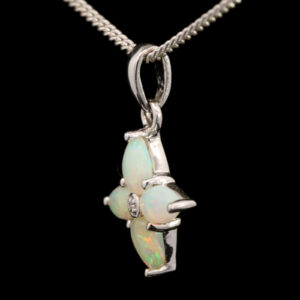 White Gold Blue Green Yellow Orange Pink Solid Australian Crystal Opal and Diamond Pendant