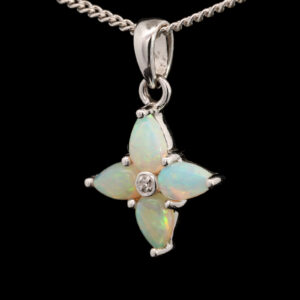 White Gold Blue Green Yellow Orange Pink Solid Australian Crystal Opal and Diamond Pendant