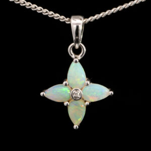 White Gold Blue Green Yellow Orange Pink Solid Australian Crystal Opal and Diamond Pendant