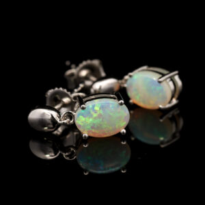 White Gold Blue Green Yellow Solid Australian Crystal Opal Drop Earrings