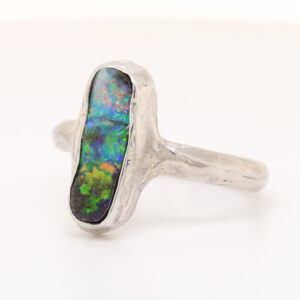 Sterling Silver Blue Green Yellow Orange Pink Solid Australian Boulder Opal Ring