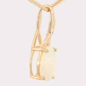 Yellow Gold Blue Green Yellow Orange Solid Australian Crystal Opal and Diamond Pendant Necklace