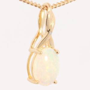 Yellow Gold Blue Green Yellow Orange Solid Australian Crystal Opal and Diamond Pendant Necklace