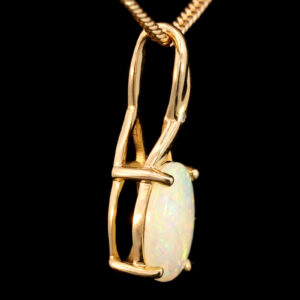 Yellow Gold Blue Green Yellow Orange Solid Australian Crystal Opal and Diamond Pendant Necklace