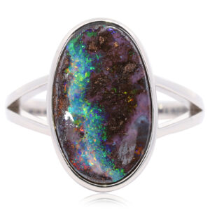 Sterling Silver Blue Green Yellow Orange Red Boulder Opal Ring