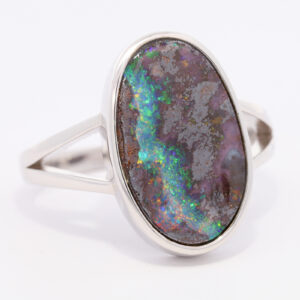 Sterling Silver Blue Green Yellow Orange Red Solid Australian Boulder Opal Ring