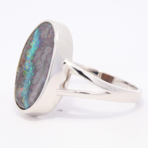 Sterling Silver Blue Green Yellow Orange Red Solid Australian Boulder Opal Ring