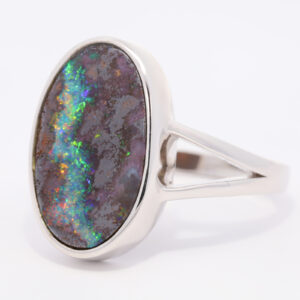 Sterling Silver Blue Green Yellow Orange Red Solid Australian Boulder Opal Ring