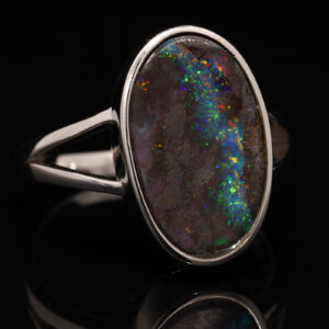 Sterling Silver Blue Green Yellow Orange Red Solid Australian Boulder Opal Ring