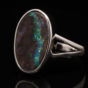 Sterling Silver Blue Green Yellow Orange Red Solid Australian Boulder Opal Ring