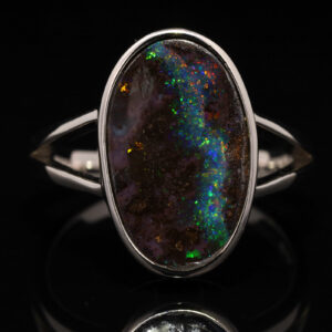 Sterling Silver Blue Green Yellow Orange Red Solid Australian Boulder Opal Ring