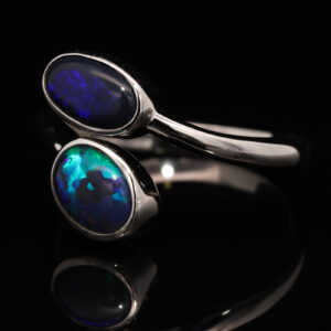 Sterling Silver Blue Green Purple Solid Australian Black Opal Ring