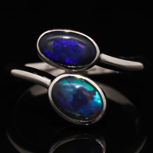 Sterling Silver Blue Green Purple Solid Australian Black Opal Ring