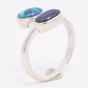 Sterling Silver Blue Green Purple Solid Australian Black Opal Ring