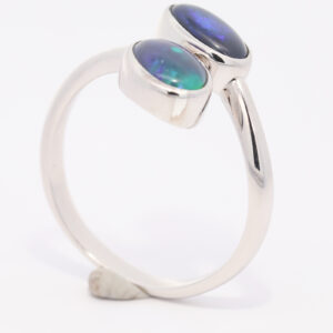 Sterling Silver Blue Green Purple Solid Australian Black Opal Ring