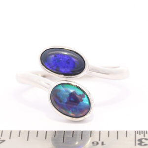 Sterling Silver Blue Green Purple Solid Australian Black Opal Ring