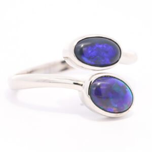 Sterling Silver Blue Green Purple Solid Australian Black Opal Ring