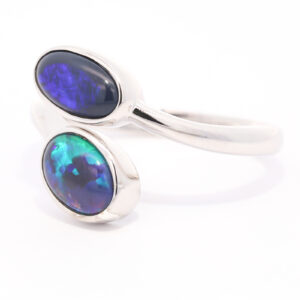 Sterling Silver Blue Green Purple Solid Australian Black Opal Ring