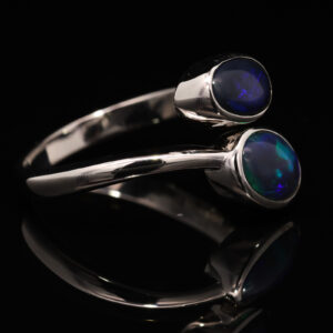 Sterling Silver Blue Green Purple Solid Australian Black Opal Ring