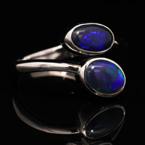 Sterling Silver Blue Green Purple Solid Australian Black Opal Ring