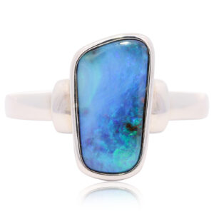 Sterling Silver Blue Green Purple Solid Australian Boulder Opal Ring