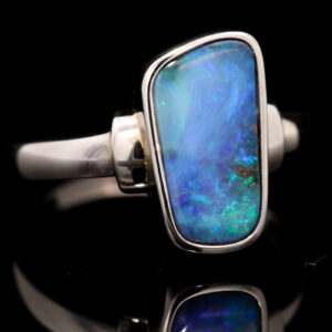 Sterling Silver Blue Green Purple Solid Australian Boulder Opal Ring