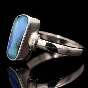 Sterling Silver Blue Green Purple Solid Australian Boulder Opal Ring