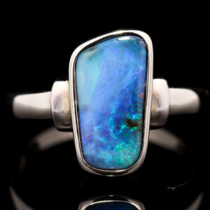 Sterling Silver Blue Green Purple Solid Australian Boulder Opal Ring