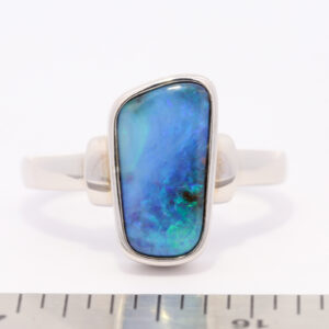 Sterling Silver Blue Green Purple Solid Australian Boulder Opal Ring