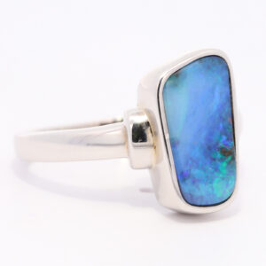 Sterling Silver Blue Green Purple Solid Australian Boulder Opal Ring