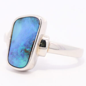 Sterling Silver Blue Green Purple Solid Australian Boulder Opal Ring