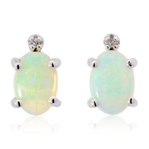 White Gold Blue Green Solid Australian Crystal Opal Stud Earrings