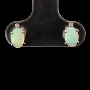 White Gold Blue Green Solid Australian Crystal Opal Stud Earrings