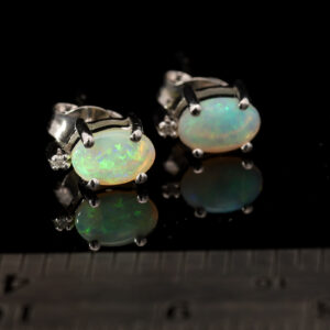 White Gold Blue Green Solid Australian Crystal Opal Stud Earrings