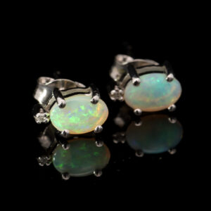 White Gold Blue Green Solid Australian Crystal Opal Stud Earrings