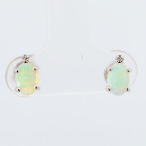 White Gold Blue Green Solid Australian Crystal Opal Stud Earrings