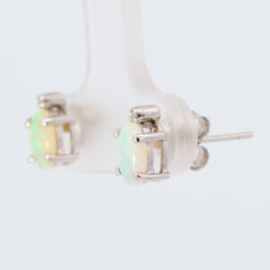 White Gold Blue Green Solid Australian Crystal Opal Stud Earrings