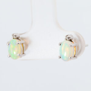 White Gold Blue Green Solid Australian Crystal Opal Stud Earrings