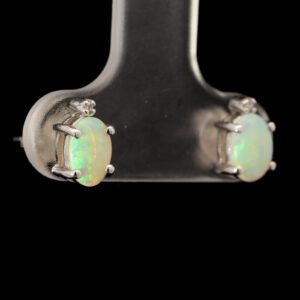 White Gold Blue Green Solid Australian Crystal Opal Stud Earrings