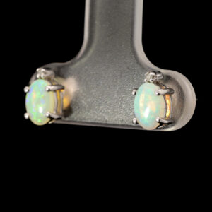 White Gold Blue Green Solid Australian Crystal Opal Stud Earrings