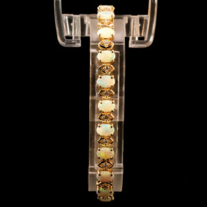 Yellow Gold Blue Green Yellow Orange Solid Australian Crystal Opal and Diamond Bracelet