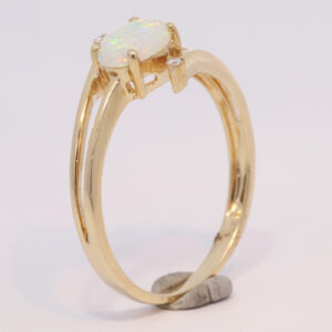 Yellow Gold Blue Green Yellow Orange Solid Australian Crystal Opal and Diamond Engagement Ring