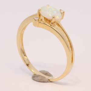 Yellow Gold Blue Green Yellow Orange Solid Australian Crystal Opal and Diamond Engagement Ring