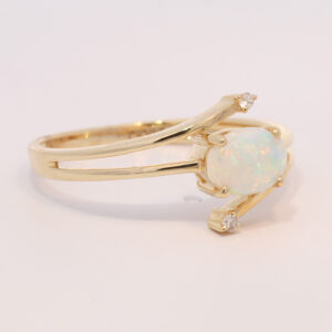 Yellow Gold Blue Green Yellow Orange Solid Australian Crystal Opal and Diamond Engagement Ring