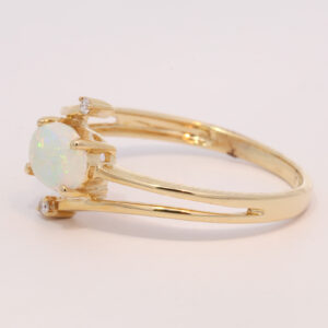 Yellow Gold Blue Green Yellow Orange Solid Australian Crystal Opal and Diamond Engagement Ring