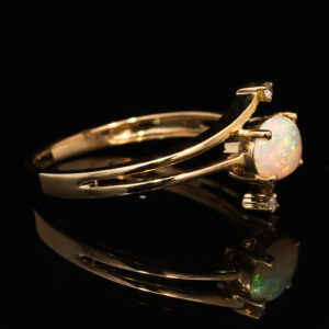 Yellow Gold Blue Green Yellow Orange Solid Australian Crystal Opal and Diamond Engagement Ring